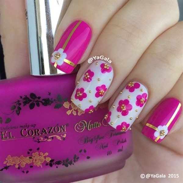 Rožinis Flower Metallic Manicures