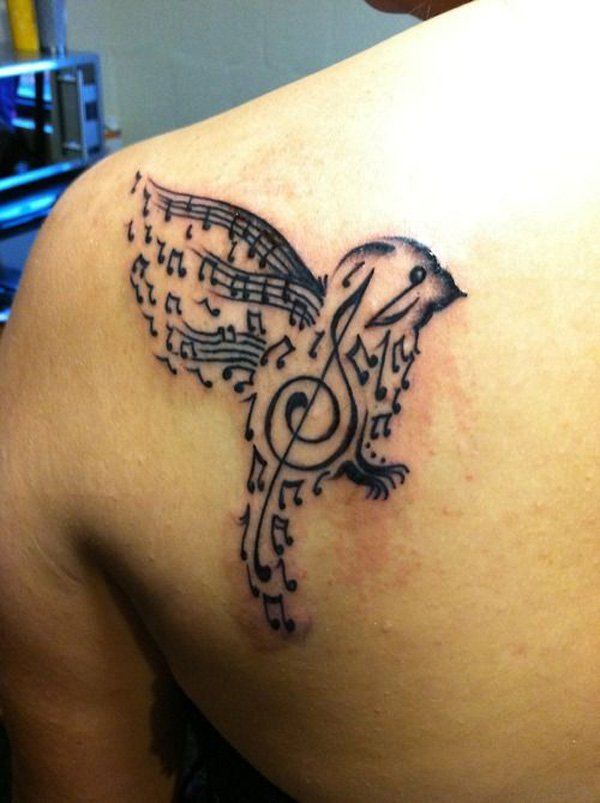 32 Music bird tattoo