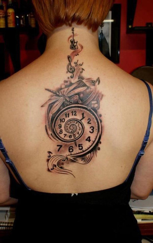 43 Music tattoo on back