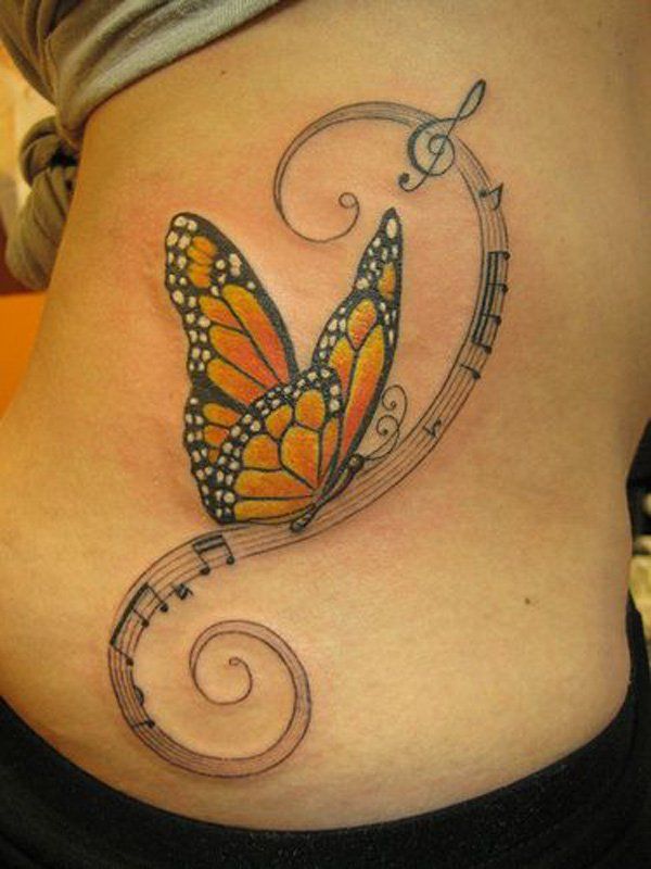 48 Music note and butterfly tattoo