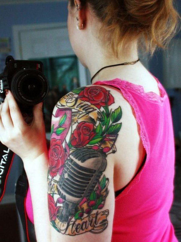 53 Microphone and rose tattoo