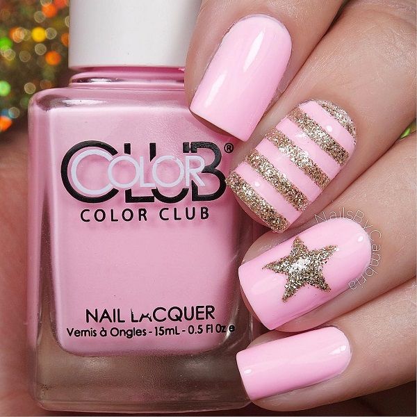 pink with star glitter nail-18
