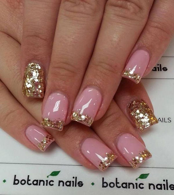 pink with golden glitter nail-33