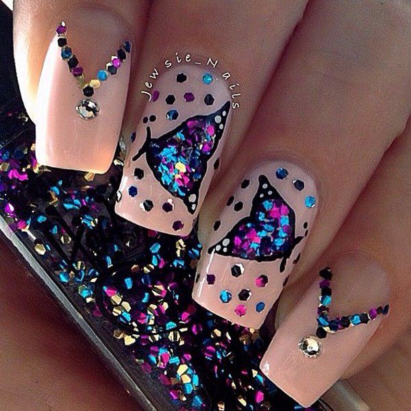butterfly glitter nail-60