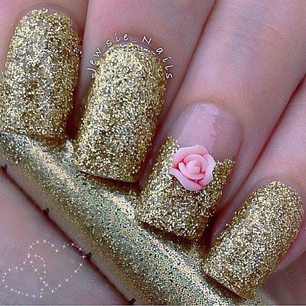 golden glitter nail-59