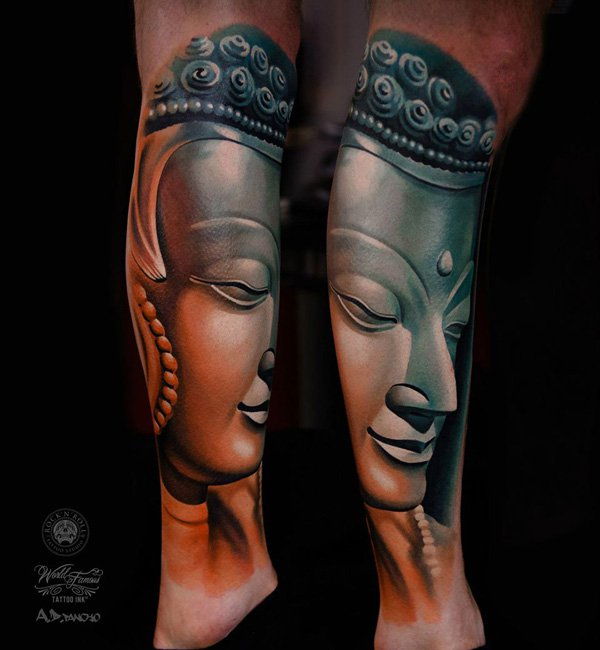 Buddha Tattoo on leg-4
