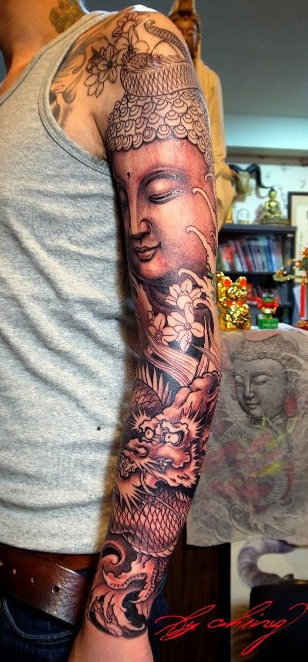 Buda and dragon sleeve Tattoo