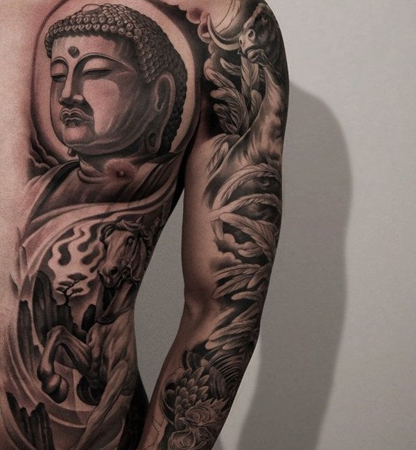 Buddha and horse tattoo for man-10