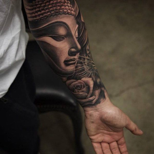 Buddha forearm tattoo