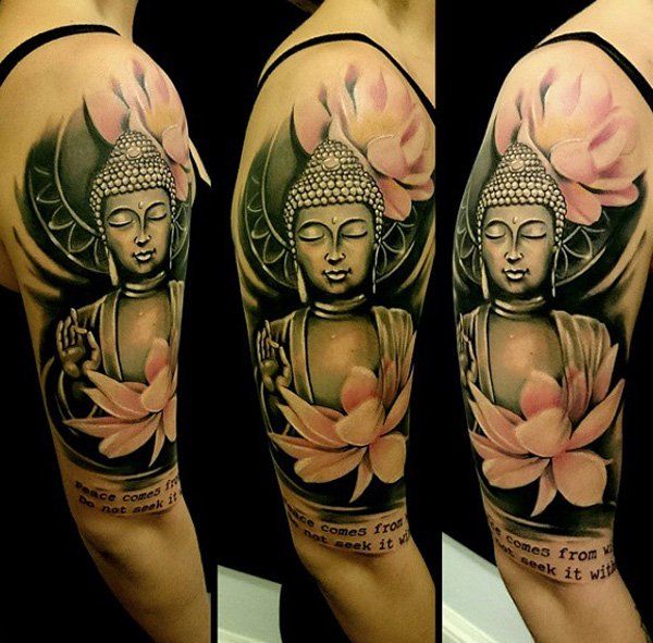 Buda portrait and louts sleeve tattoo 14