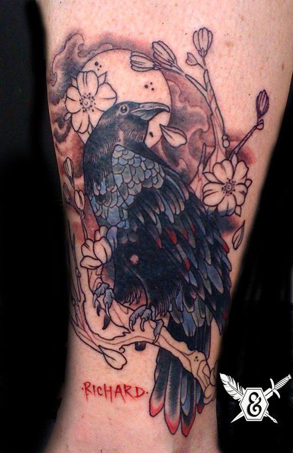 Raven and Flower Tattoo-30