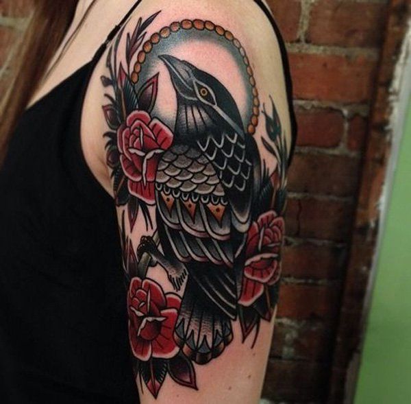 Raven and Rose Tattoo on Sleeve-5