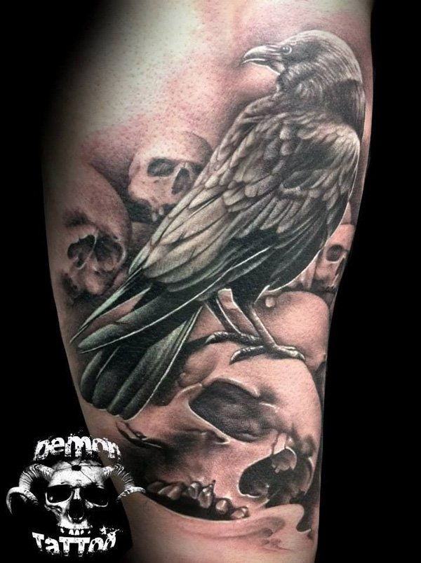 Raven and Skull Tattoo for men-2