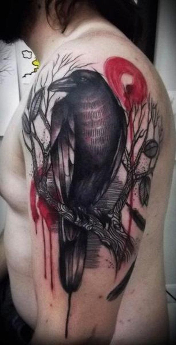 Raven and Tree Ink on Half Sleeve -32