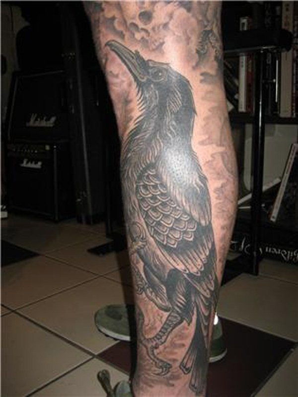 Raven leg tattoo for men-38