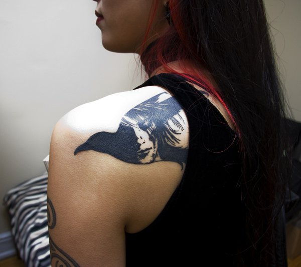 Corb Tattoo on Back for Women-8