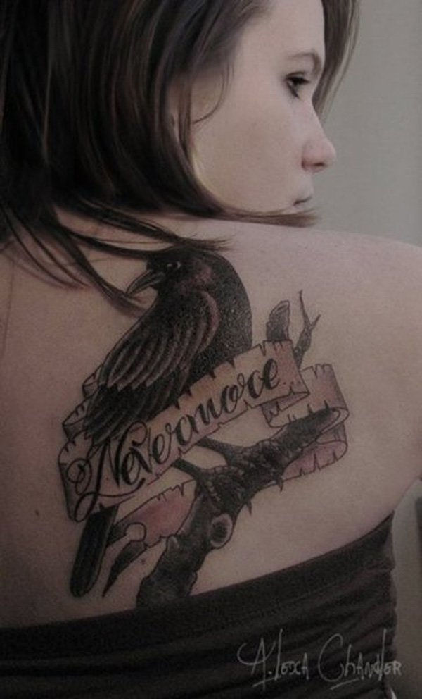 Raven Tattoo on Back for girl-57