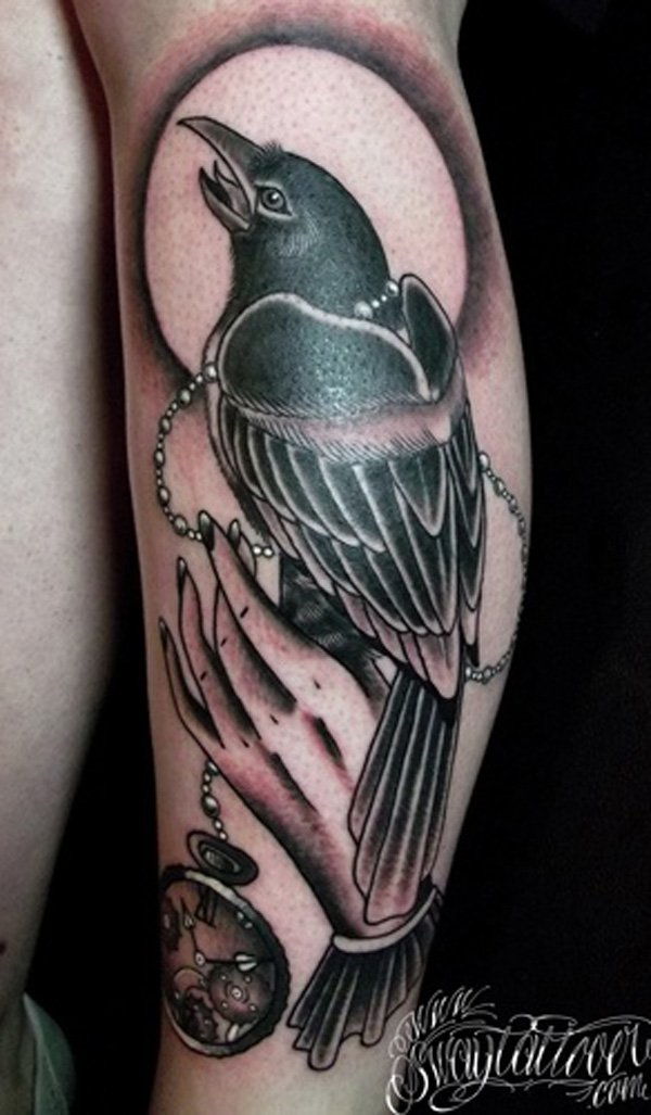 Raven With watch Tattoo-41
