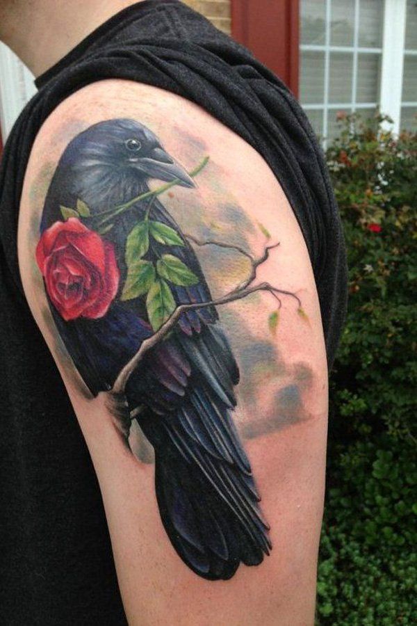 Realističen Raven and Rose Tattoo-29