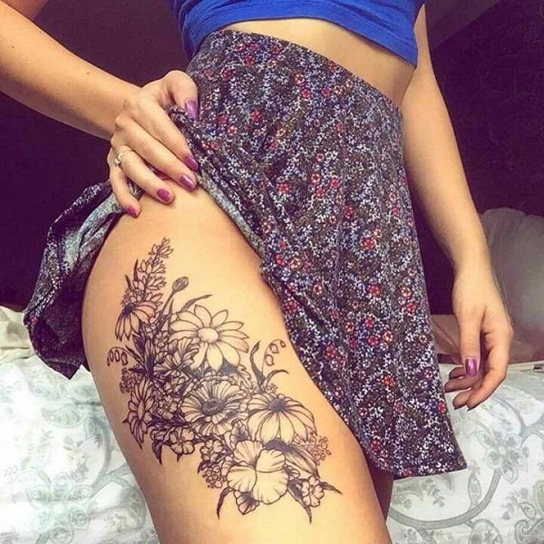 Gėlė thigh tattoo-600