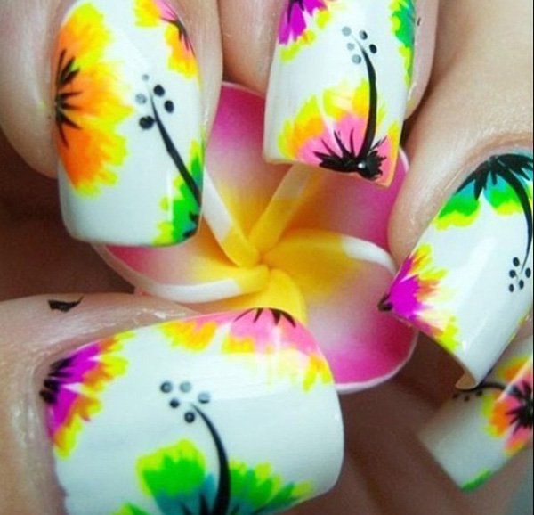 Watercolor flower nail art for summer-47