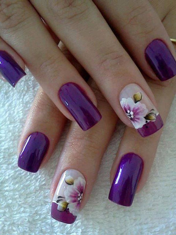 59 Purple Flower French Manicure