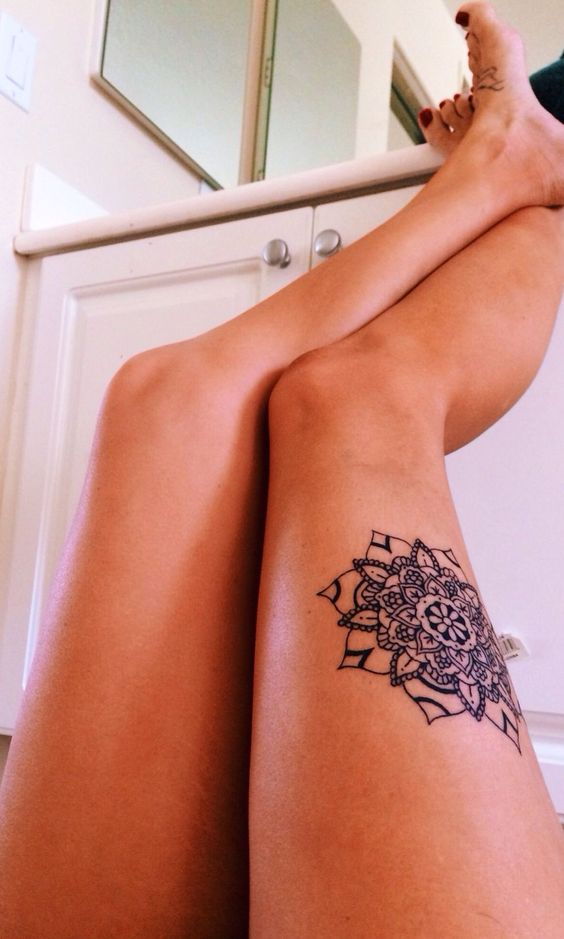 Mandala thigh tattoo