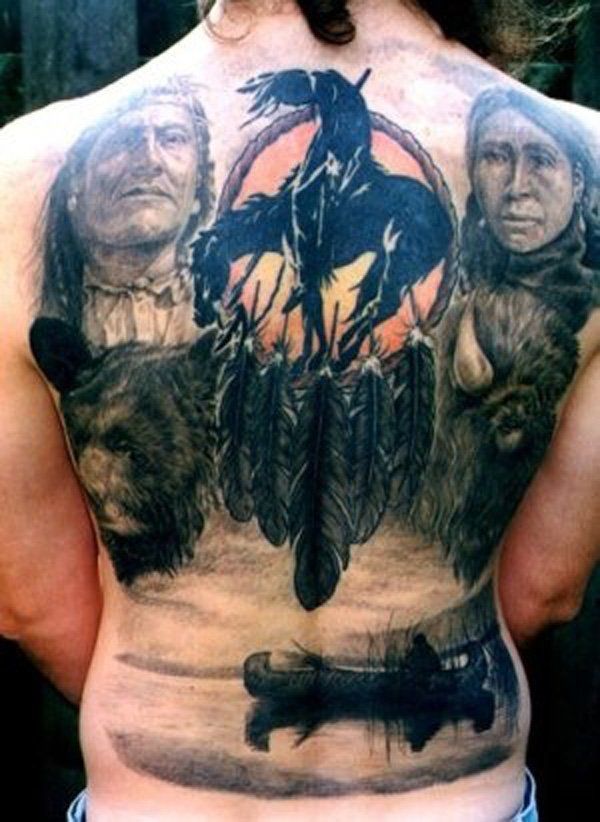 Native American Full Back Tattoo-15