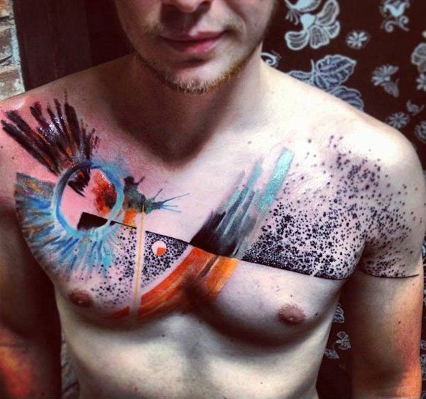 Akvarel tattoo on chest