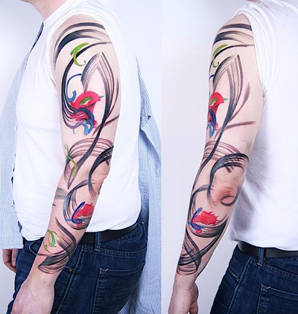 The Titan sleeve tattoo tribal black and white color makes it deep and masculine style