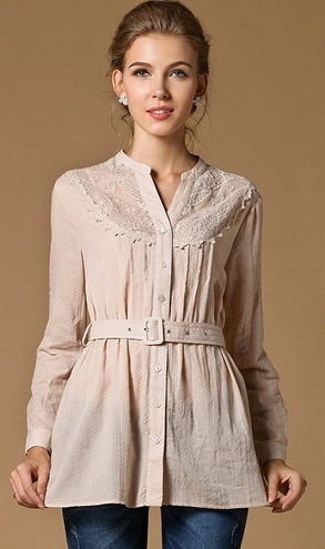 Long Sleeve Belted Shirt Top
