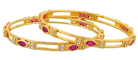 Ruby and White Stone Studded Gold Bangles