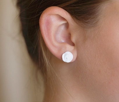 White rose button earring