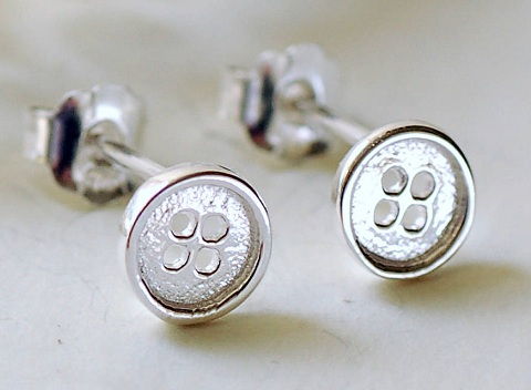 Silver button earrings