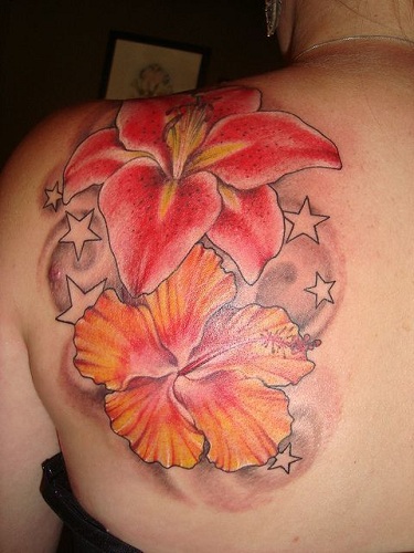 Oranžinė Hibiscus Flower Tattoo Design