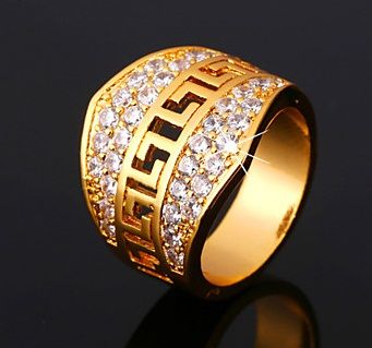Karūną Shape Big Gold and Diamond Ring for Men