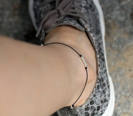 Silver beaded Black Thread Anklet for Women