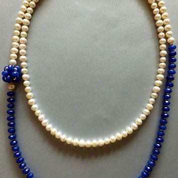 Sapphire-Pearl Long Necklace
