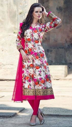 Etnic floral print mid cut salwar suit