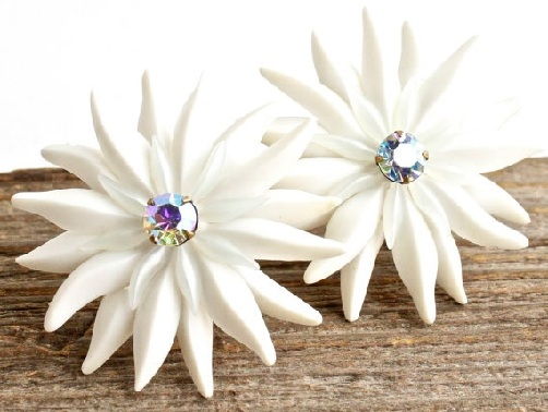 White Stone Flower Earrings