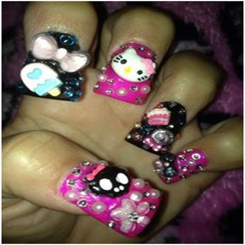 3D Nail art using Hello kitty and ice cream stick decos