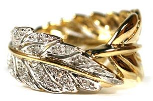 Gold Ring with Diamond Feathers