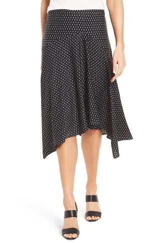Silk Stretchable Midi Skirts with White Dots
