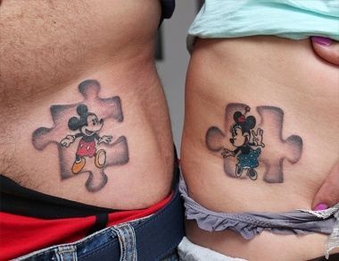 Puzzle Mickey and Minnie Tattoo Design
