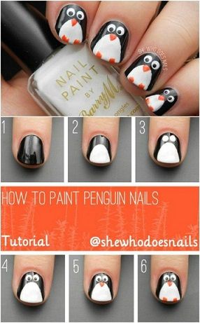 penguin nail art