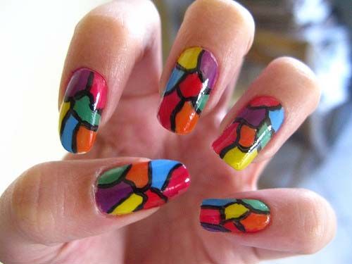 Free hand easy to do stained glass nail art