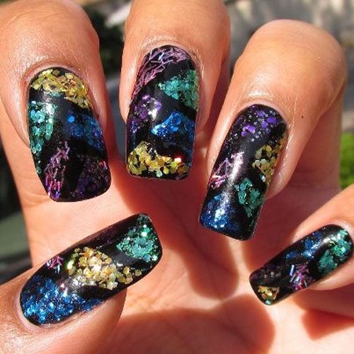 Glitter polish and stained glass effect