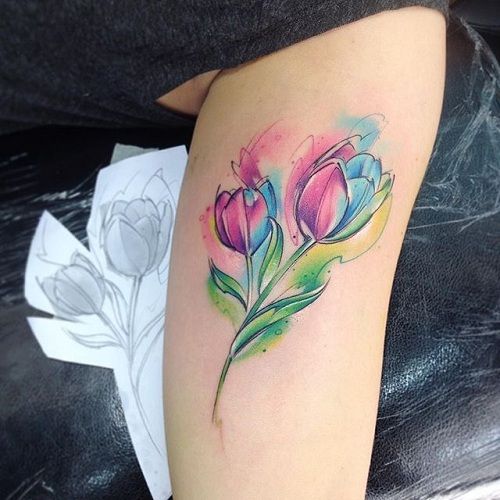 Colorful Tulip Tattoo
