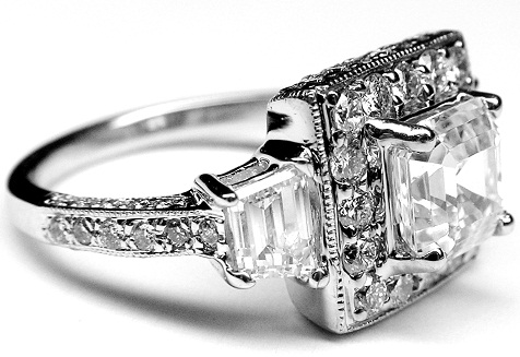 Asscher cut diamond vintage eneagement ring