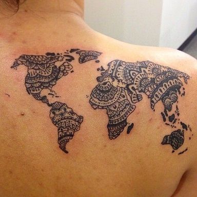 Kreatív World Map Tattoo Designs